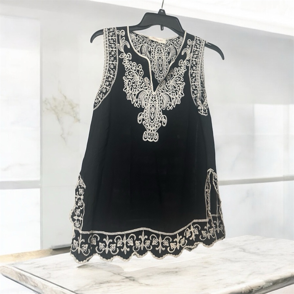 Elegant Black and White Embroidered Women's Top